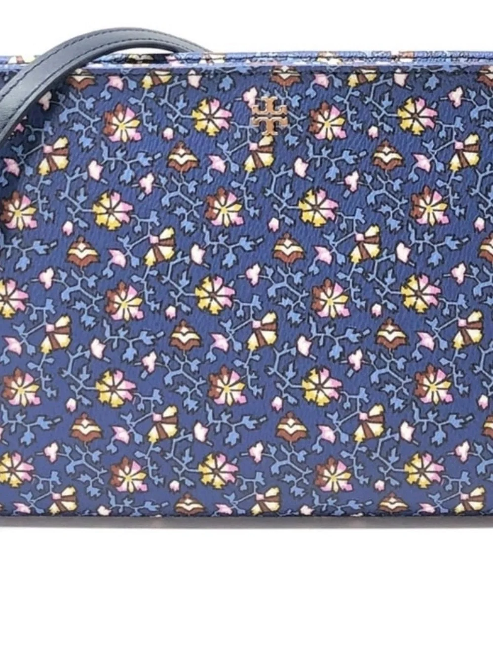 Authentic Tory Burch Kerrington blue floral Wallet Crossbody convertible clutch